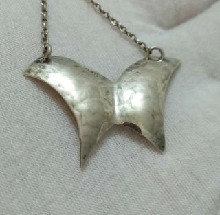 Vintage Solid Silver Arts & Crafts Style Beaten Design Butterfly Necklace.