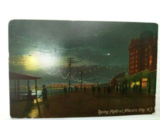 Vintage Postcard 1911 Rainy Night At Atlantic City Jersey Nj
