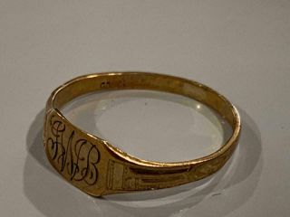 Vintage Child Baby Ring W/ Monogram Size 3.  25 Estate Find 10k Gold