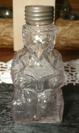 Vtg.  Learned Fox Glass Candy Container,  Fox Seated /reading Book.  Purple Tint Gl
