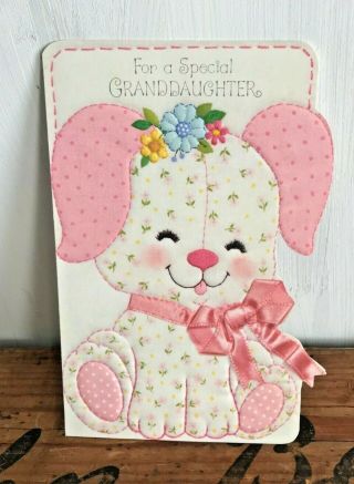 Vtg 70s 80s Hallmark Greetings Card Birthday Granddaughter Baby Little Girl Dog