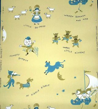 1950s Wallpaper Vintage Child Life Wallpaper Co " Nursery Rhymes " One Roll