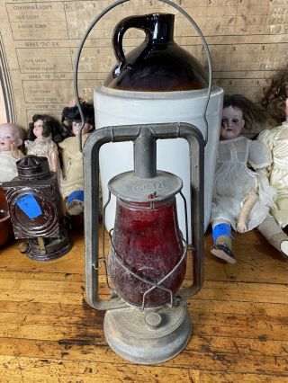 Cp15 Vintage Dietz Hy - Lo Lantern W/ Red Globe Barn Fresh Tubular