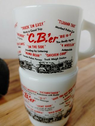 2 Vintage White Red Cb Radio Slang Coffee Cup Mug Trucker Handle Big Rig Glass