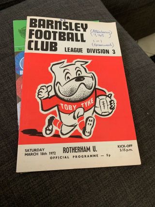 1972 Barnsley V Rotherham United Football/soccer Programme