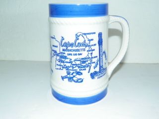 Vintage Cape Cod Massachusetts Map Coffee Tea Mug White Blue Souvenir Lighthouse