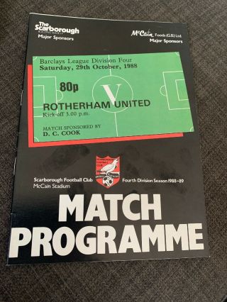Scarborough V Rotherham United 1988 Match Programme
