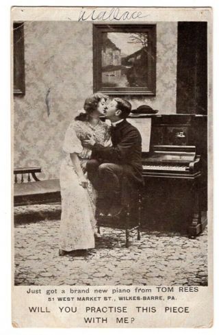 081820 VINTAGE COMIC ADVERTISING POSTCARD PIANO FROM TOM REES WILKES - BARRE PA 2