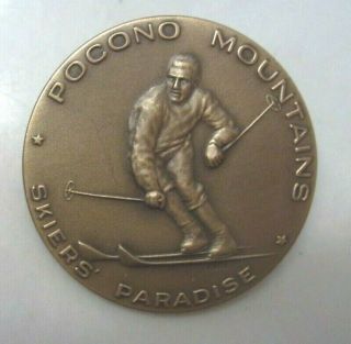 Vintage Bronze Ski Pin - Pocono Mountains Skiers Paradise - Medallic Art N.  Y.