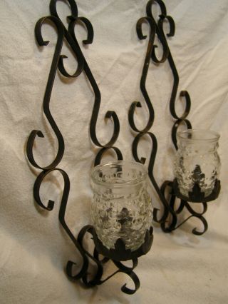 2 Tall Vintage Black Metal Gothic Wall Sconce Candle Holder 16 " Tall Strap Iron