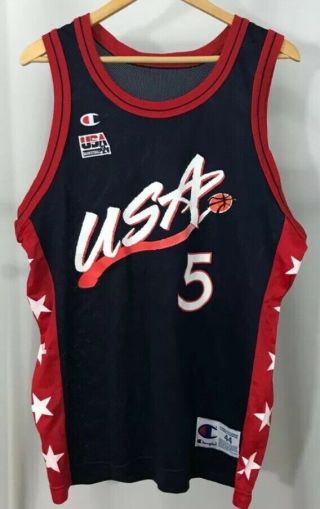 Mens 44 Vtg 90s Champion Grant Hill 5 Dream Team Usa Basketball Jersey