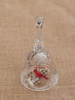 Virginia Souvenir Bell Handbell Clear Glass Cardinal Dogwood