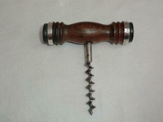 Antique/vintage Silver Banded Wooden Handle Corkscrew