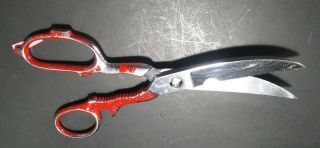 1960s Vintage Sammann Hot Drop Forged Steel Italian Utility Scissors With Red.