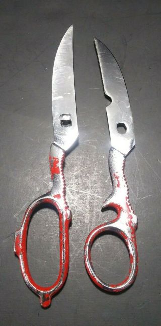1960s Vintage Sammann Hot Drop Forged Steel Italian Utility Scissors with Red. 2