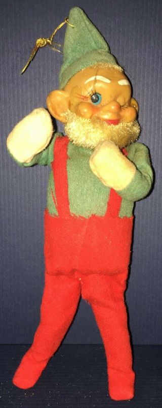 Vintage Christmas Winking Elf Poseable Japan 8 " Painted Rubber Face Pre - 1960
