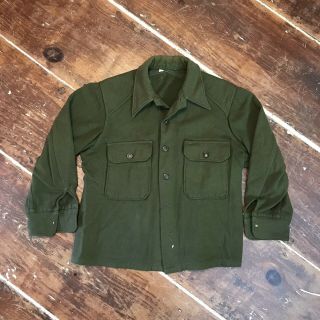 Vintage Us Army Wool Utility Field Shirt Mens L/xl Od Olive Green Button Up