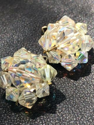High End Vintage Jewelry Aurora Borealis Crystal Beaded Earrings