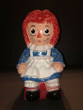 Vintage 1972 Raggedy Ann Plastic Piggy Bank Bobbs Merrill My Toy Co.  Large 10.  5 "