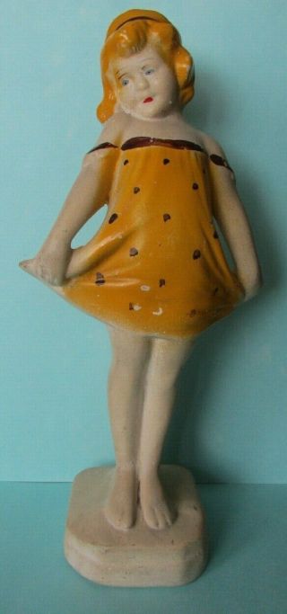 Fab Rare Vintage 11 " Art Deco Hand Painted Flapper Girl Statue Figure Ornament