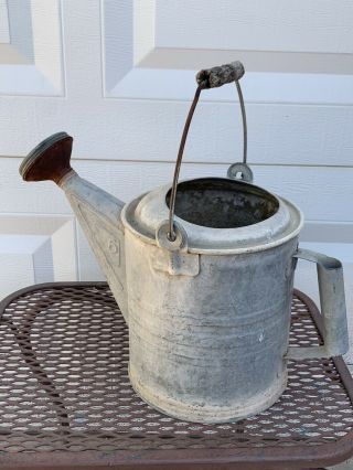 Vintage 6 Watering Can With Sprinkler & Wood Handle On As Of Now - 1 Gallon 2 Qt