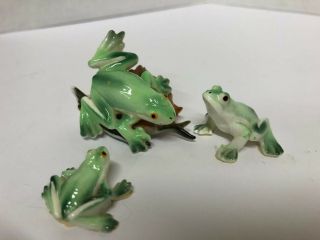Vintage Miniature Frog Family Porcelain Figurines