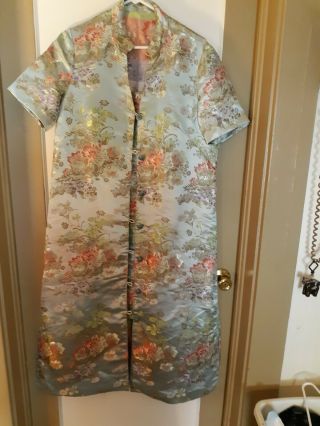 Vintage Handmade Shor Sleeve Kimono Robe Asian Print Euc Loop Button Front
