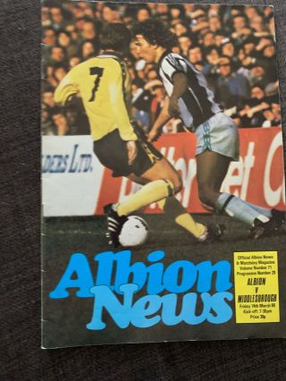 1980 West Bromwich Albion V Middlesbrough Football Programme
