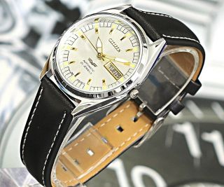 Luxury Vintage Citizen Japan Automatic 21jewels Mens Watch Silver Dial Strap