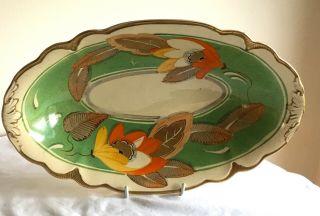 Vintage Art Deco Grays Pottery Flowers Lustre Enamels Large Bowl Signed Kay