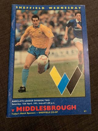 1991 Sheffield Wednesday V Middlesborough Football Programme