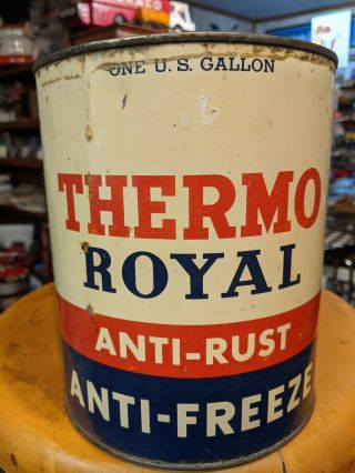 Vintage Thermo Royal Anti - Freeze 1 Gallon All Metal Can Good One