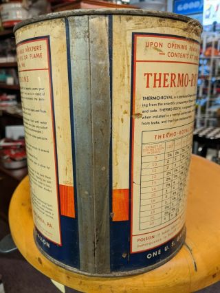 Vintage Thermo Royal Anti - Freeze 1 Gallon All Metal Can Good One 3
