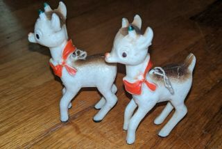 Vintage Christmas Ornaments Rudolph The Red Nosed Reindeer Hard Plastic Set Of 2
