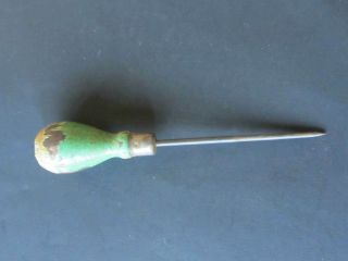 Vintage Wood Handled Ice Pick Awl Hand Tool Green Handle