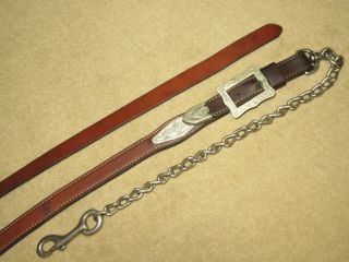 Vintage Brown Leather Nickel Silver Accents Chain Lead Line Shank