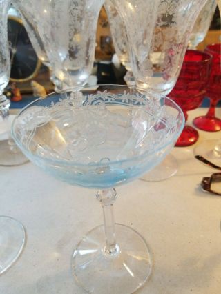 Vintage Fostoria June Azure Blue Water Champagne Glasses Set Of 2