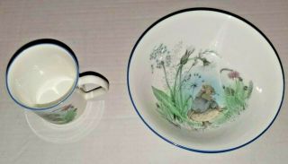 Vintage Elizabethan Mr Mouse Hand Painted Fine Bone China Bowl And Mug,  England