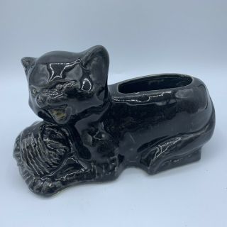 Vintage Mccoy Pottery Black Cat Kitten Yarn Planter 348a Usa