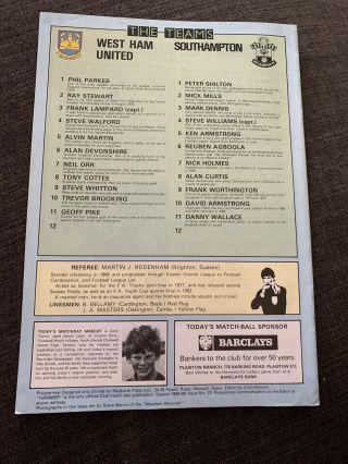 1983 West Ham United V Southampton Football Programme 2