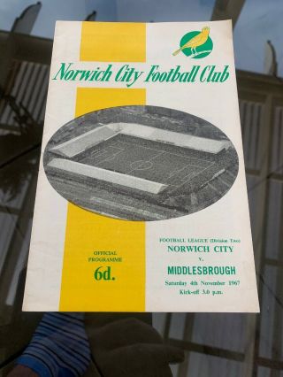 Norwich City V Middlesbrough 1967 Soccer/football Programme