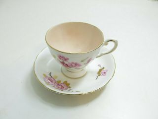 Vintage Tuscan Bone China England Cup And Saucer Set Pink Flowers / Pink Inside