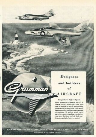 1949 Grumman Aircraft Navy Jet Vintage Advertisement Print Art Ad K96