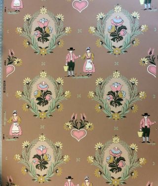 1950 ' s Vintage Wallpaper Dutch Country Floral & Farmers One Roll 2