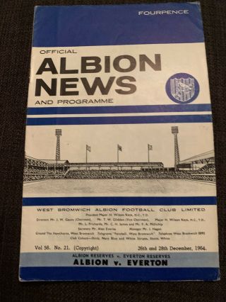 1964 West Bromwich Albion V Everton Football Programme