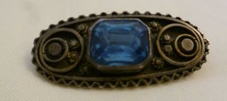 Old Vintage Bezalel Israel 935 Silver Blue Glass Stone Brooch - - Jewish Judaica