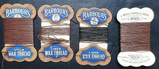 Vintage 4 X Cards Of Brown Linen Wax Thread