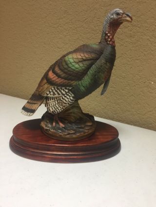 Vintage Ceramic Wild Turkey Figurine - Andrea By Sadek 6349 With Wooden Base