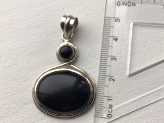 Vintage Large Oval Black Onyx Sterling Silver 925 Gemstone Pendant