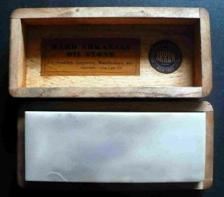 Vintage Translucent Hard Arkansas Oil Stone,  Dovetailed Wood Case,  Arrow Supply